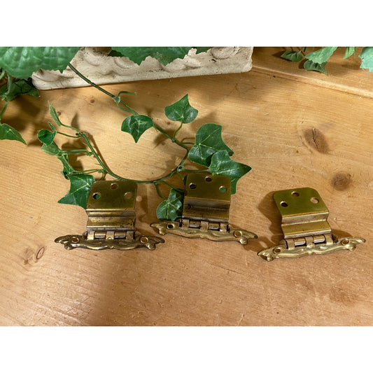 Vintage Ornate Brass Cabinet Door Hinges - Set of 3 | Painted Metal Hardware | Fancy Cabinet Door Hinges | Victorian Room Decor