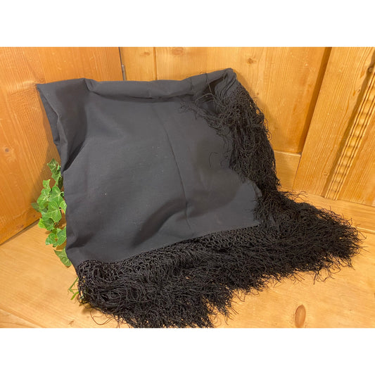 Vintage Black Table Runner with Fringe | Academia Table Decor | Black Fringed Table Runner | Fancy Table Decor | Black Fringed Textile