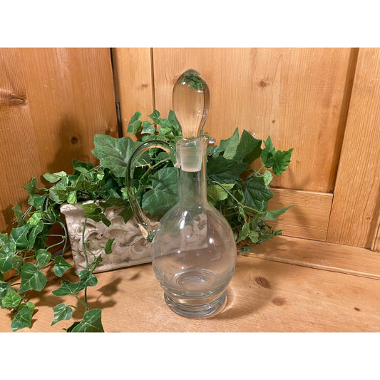Vintage Clear Glass Wine Decanter with Handle | Glass Wine Decanter with Rounded Drop Stopper | Academia Table Decor | Home Bar | Barware