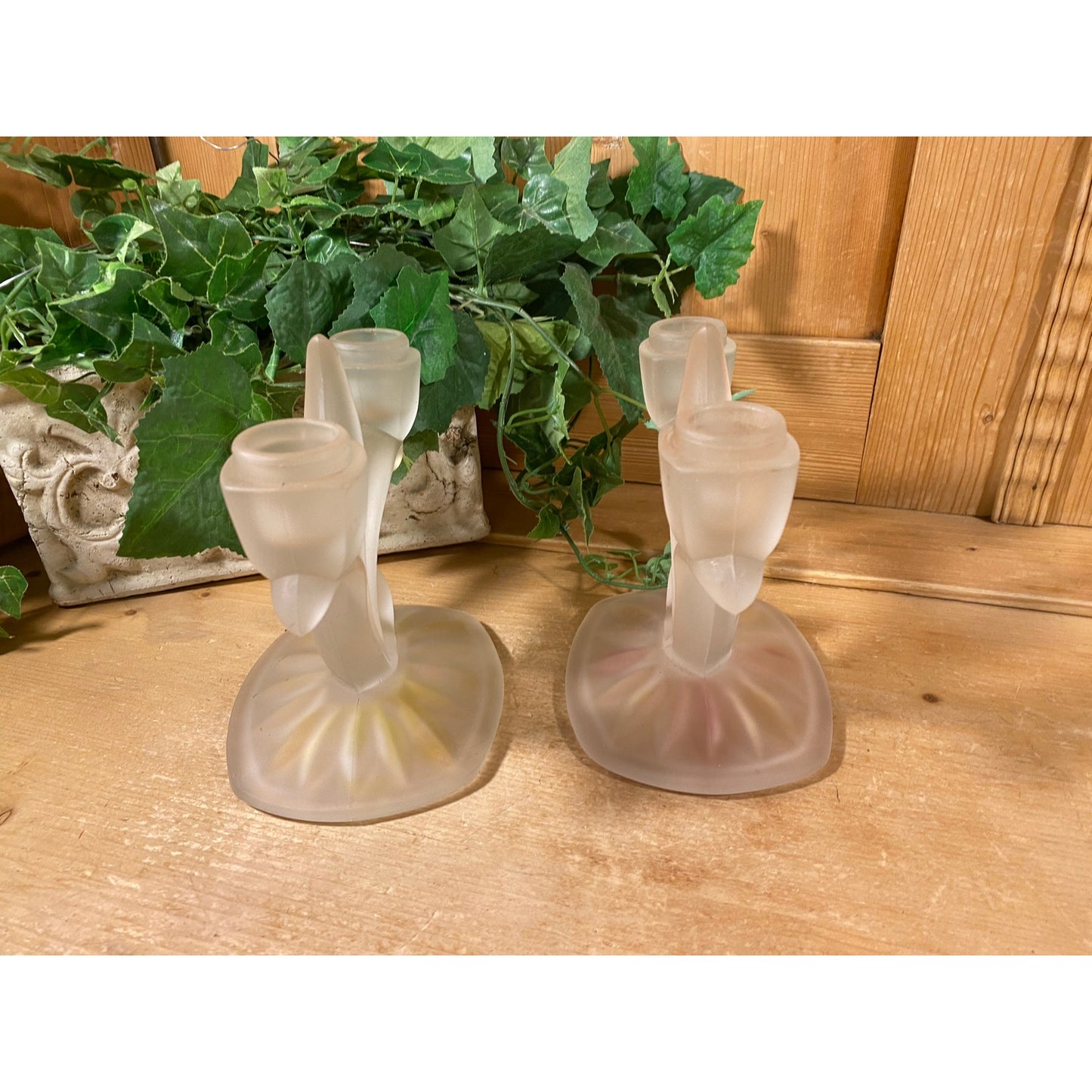 Vintage Satin Glass Double Light Candlesticks - Set of 2 | Indiana Glass | Willow Oleander | Frosted Glass Candle Holders | Shabby Chic