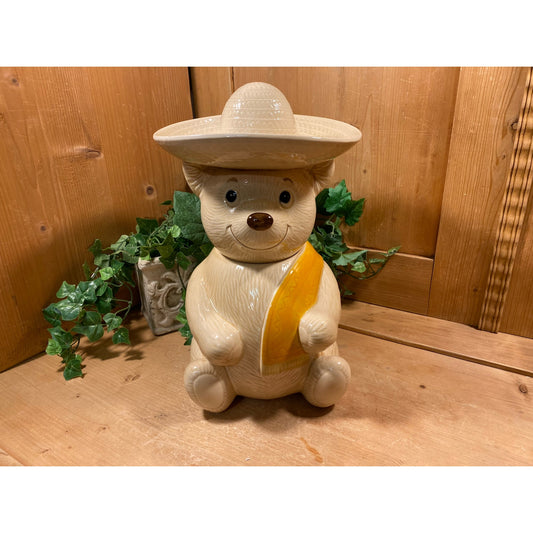 Vintage Poncho the Teddy Bear Cookie Jar | Metlox | Teddy Bear In Sombrero | Poppy Trail | Ceramic Cookie Jar | Cottagecore Kitchen Decor