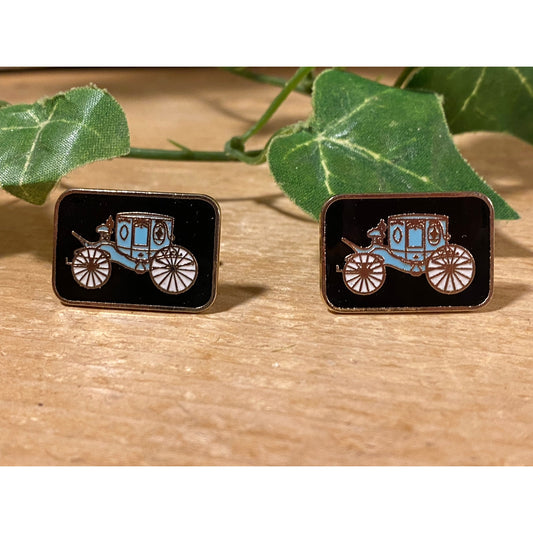 Vintage Royal Carriage Cufflinks - Set of 2 | Metal Cufflinks with Blue Enamel Victorian Carriages | Men's Fashion | Mens Jewelry