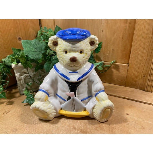 Vintage Sailor Teddy Bear Cookie Jar | Leonardo Collection Novelty Cookie Biscuit Jar | White/Blue Sailor Bear Jar | Cottagecore Kitchen