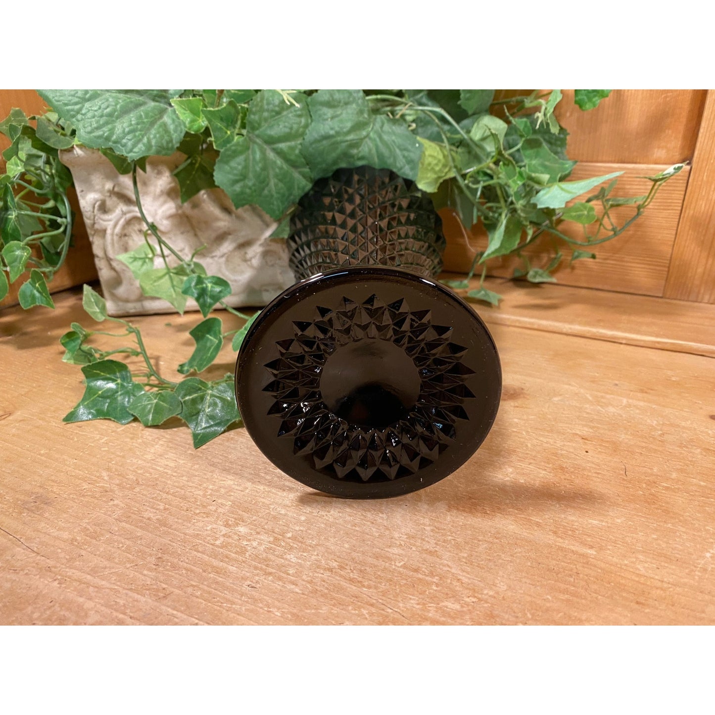 Vintage Black Amethyst Tiara Glass Flower Vase |  Indiana Glass | Diamond Point Black Glass Vase | Midcentury Modern Table Decor | Academia