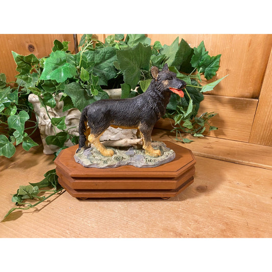Vintage Dog Music Box On Wooden Base | Plays "You've Got A Friend In Me" | German Shepherd Dog Figurine on Wood Base | Academia Decor