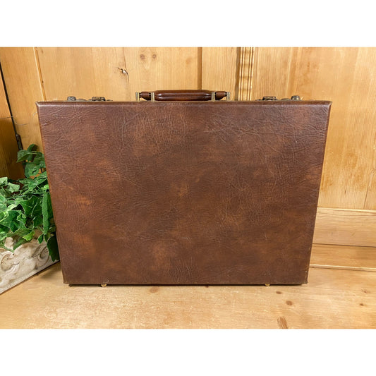 Vintage Classic Brown Leather Briefcase | Howe Industries | Midcentury Hard-Sided Brown Briefcase | Academia Decor | Retro Document Case