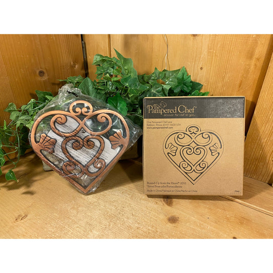 Vintage Cast Iron Copper Heart Trivet - New In Box | Pampered Chef | 2010 | Round-Up From the Heart | 2944 | Heart Trivet | Farmhouse Decor