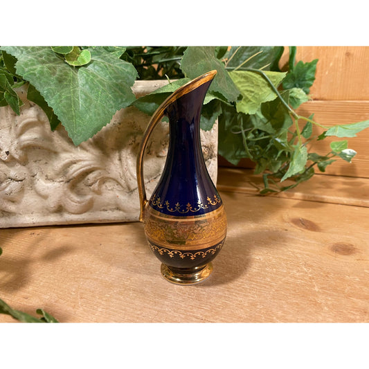 Vintage Tiny Porcelain Pitcher In Cobalt Blue with Gold Trim | Royal Porzellan | Savaria | Made In Germany | Trinket Pitcher or Vase