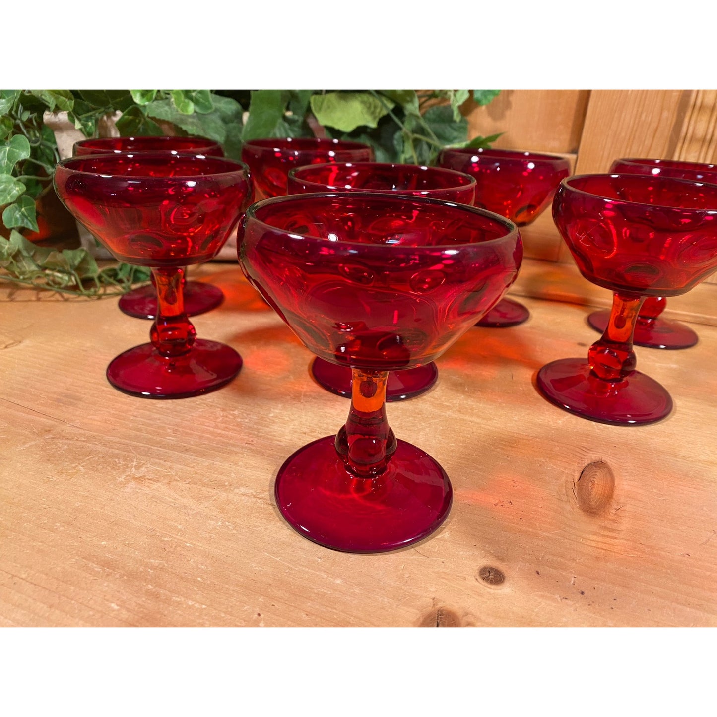 Vintage Ruby Red Champagne Glasses - Set of 8  | Popeye & Olive | Ruby Red Wine, Sherbet, Sorbet Glasses | Cottagecore Table Decor | MCM