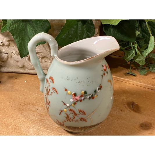 Vintage Flowered Light Turquoise Blue Ceramic Pitcher | Nippon | Made In Japan | Aqua Floral China Pitcher | Shabby Chic Decor | Victorian