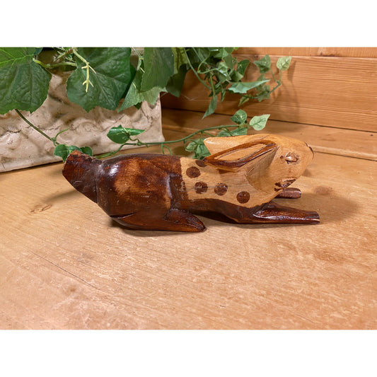 Vintage Handmade Carved Wooden Rabbit | Folk Art Carved Wood Bunny | Light/Dark Wood Rabbit | Cottagecore Shelf Decor | Hand-Carved Rabbit