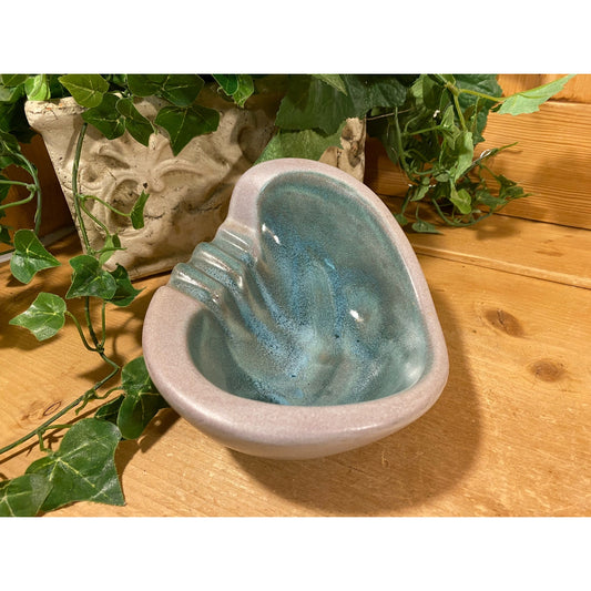 Vintage Pottery Ashtray | Turquoise Blue + Gray Pottery Dish | Midcentury Modern Table Decor | Bohemian | Boho Table Decor |  MCM | Midcentury Decor