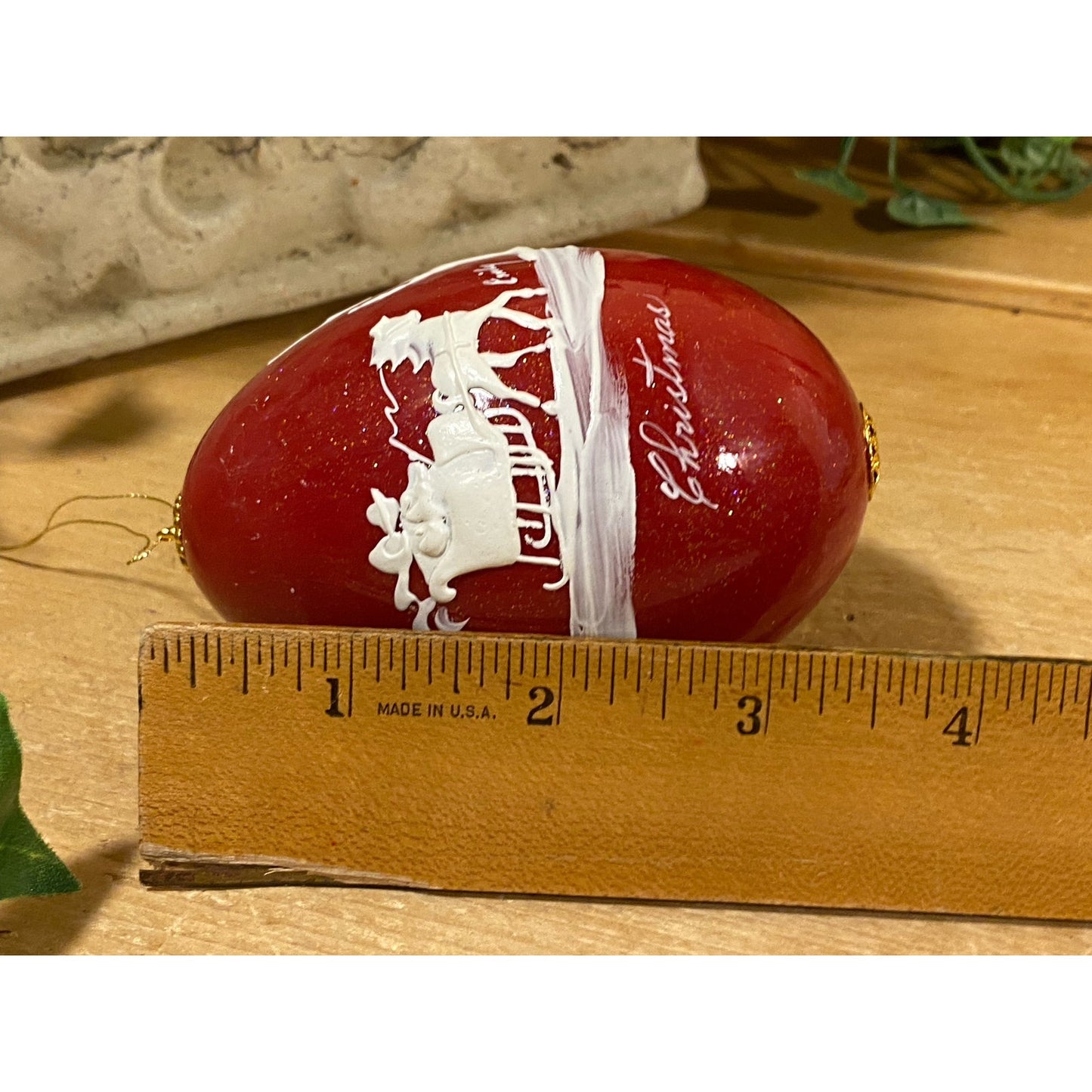 Vintage Handpainted Real Eggshell with Winter Sleigh Ride Scene | Eggsquisite Egg |Christmas | Folkart | Red Painted Egg (cup not included)
