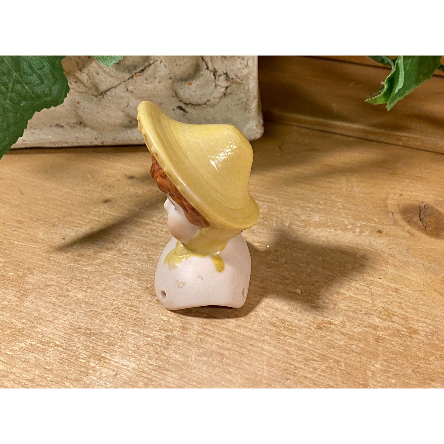 Vintage Bisque Porcelain Doll Head with Curly Brown Hair and Bonnet | Bisque Doll Head with Hat | Doll Artist | Doll Making Supplies | Dolls
