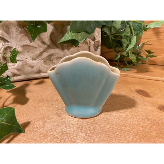 Vintage 1930s Blue Ceramic Seashell Planter | Winfield | Coastal Table Decor | Turquoise Blue Shell Vase | Cottagecore | Florida Beach Decor