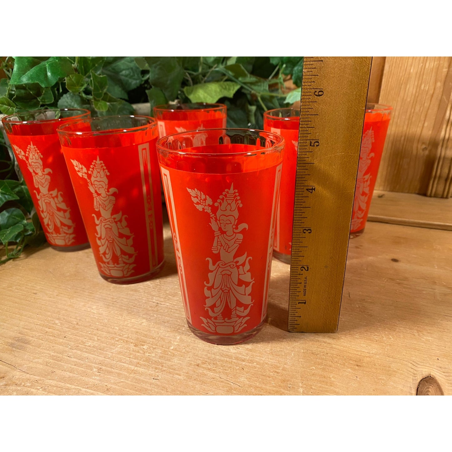 Vintage Red Thai Princess Glasses - Set of 6 | Culver | Midcentury Modern Drinking Glasses (C) | Thai Goddess | Academia | Goddess Glasses