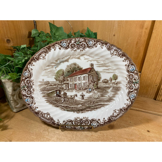 Vintage Brown Transferware Ironstone Serving Platter | Johnson Brothers | Heritage Hall | Made In England | Farmhouse Kitchen Table Decor