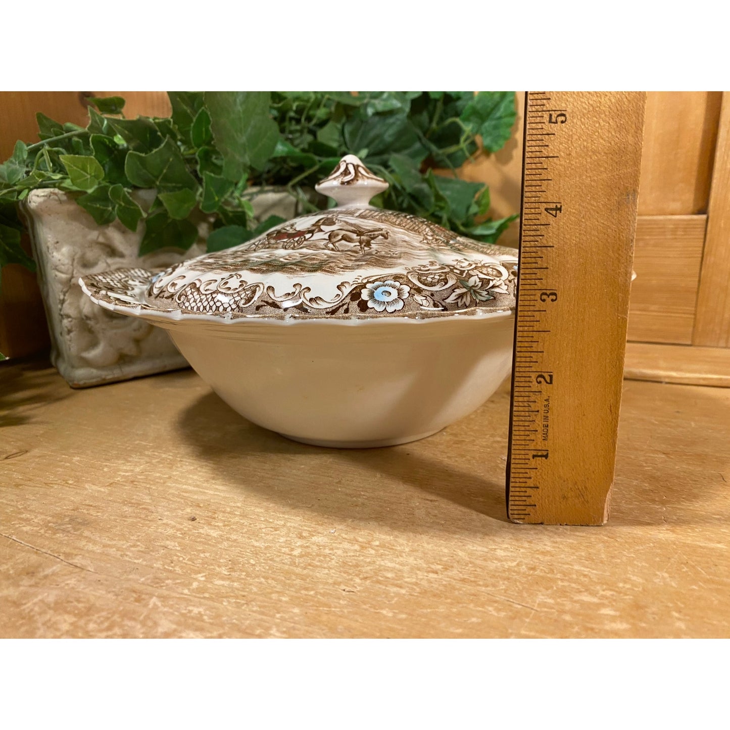 Vintage Brown Transferware Ironstone Covered Dish | Johnson Brothers | Heritage Hall | Made In England | Farmhouse | Vegetable Bowl with Lid