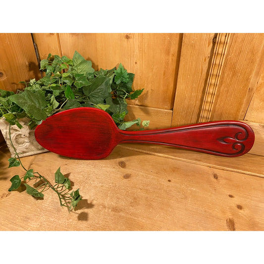 Vintage Distressed Red Resin Spoon Wall Decor | Wisechoice | Big Decorative Spoon | Kitchen Wall Decor | Midcentury Modern Wall Decor | MCM