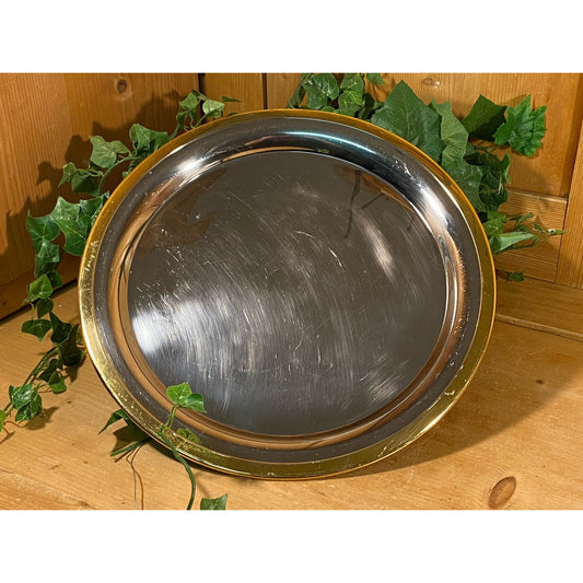 Vintage Round Metal Serving Tray | Geneva Stainless Steel | Midcentury Modern Table Decor | MCM Kitchen Decor | Silver Butler Tray
