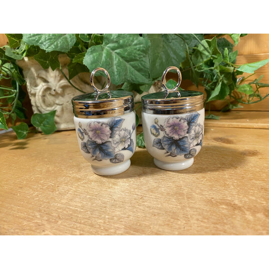 Vintage Royal Worcester Porcelain Egg Coddler - Set of 2 | Woodland | Made In England | Floral China Egg Cups | Cottagecore Kitchen Decor