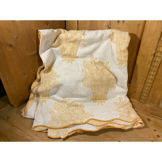 Vintage Scalloped Floral Twin Bedspread | Mustad Yellow + White Floral Reversible Twin Bedspread | Cottagecore Flowered Textile Bed Linen