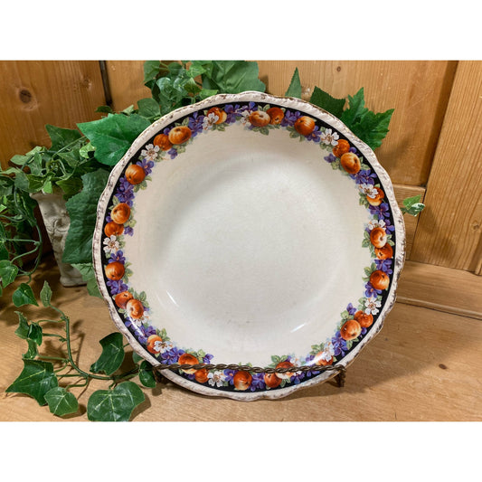 Vintage Round Harker Pottery Serving Dish | Made for Gallaher & Breeden | Orange Grove, CA | Cottagecore Decor | Orange and Blue Floral Bowl