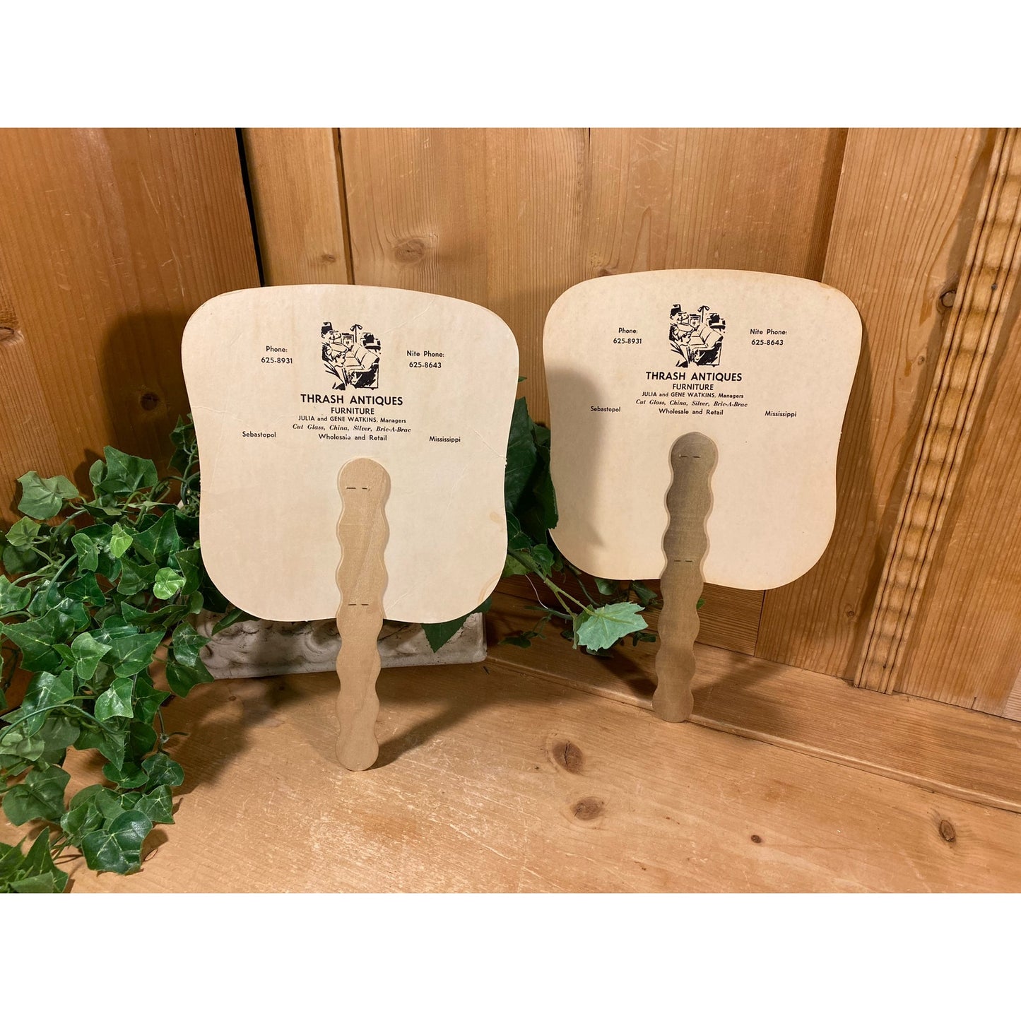 Vintage Paper Handheld Fans - Set of Two | Thrash Antiques | Vintage Advertising | Mississippi Antique Store | Vintage Ads  | Hand Fans