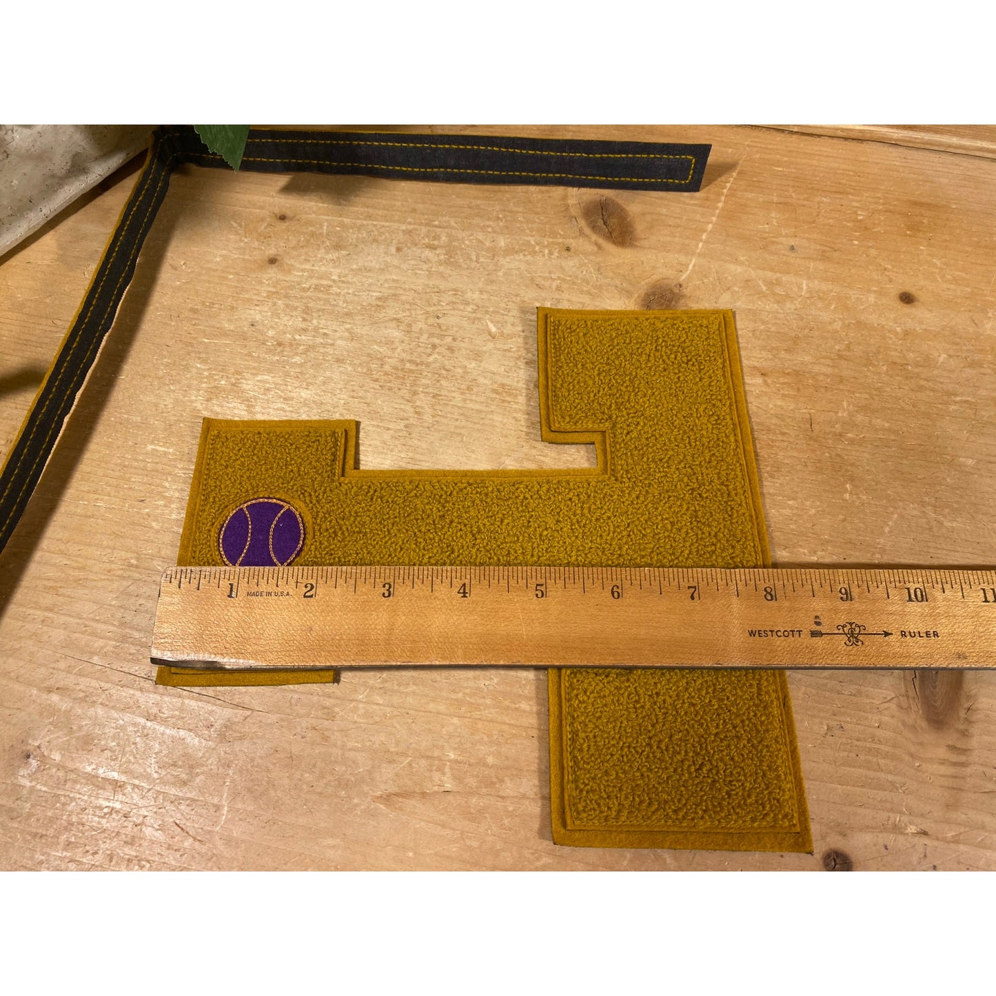 Vintage Letter Jacket Patch - Yellow Letter "T" | Athletic Specialty | Dark Yellow Varsity Letter T Patch | Retro Varsity Jacket Letter "T"