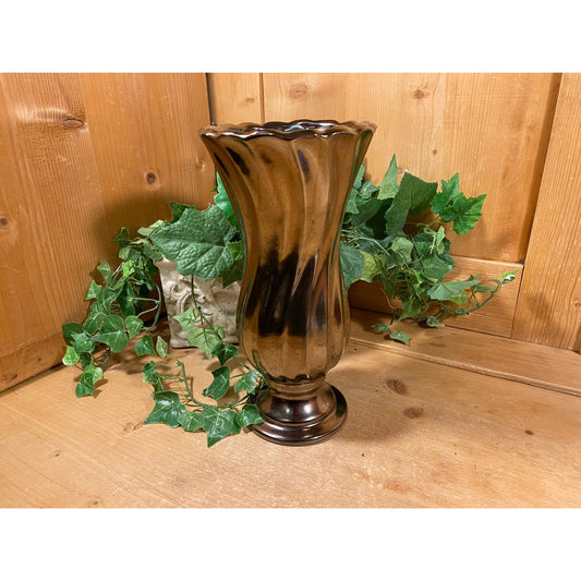 Vintage Metallic Bronze Glaze Pedestal Flower Vase | Haeger | Boho Table Decor | Shiny Metallic Flower Vase | Academia | Bohemian Room Decor
