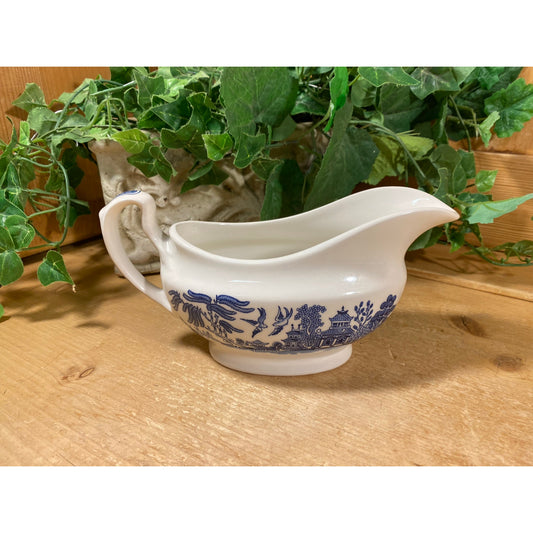 Vintage Churchill Blue Willow China Gravy Boat  | Staffordshire | Made In England | White and Blue | Cottagecore Decor | English Country