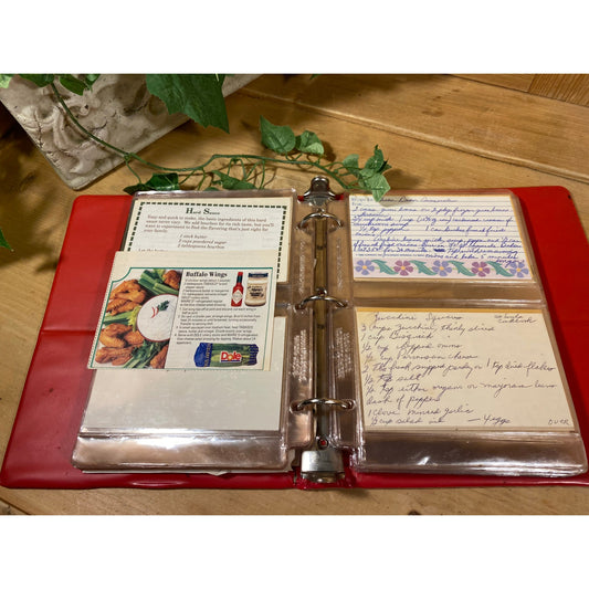 Vintage Binder of Handwritten Personal Recipes | Red Binder of Index Cards with Handwritten Recipes | Midcentury Modern Kitchen Decor | MCM