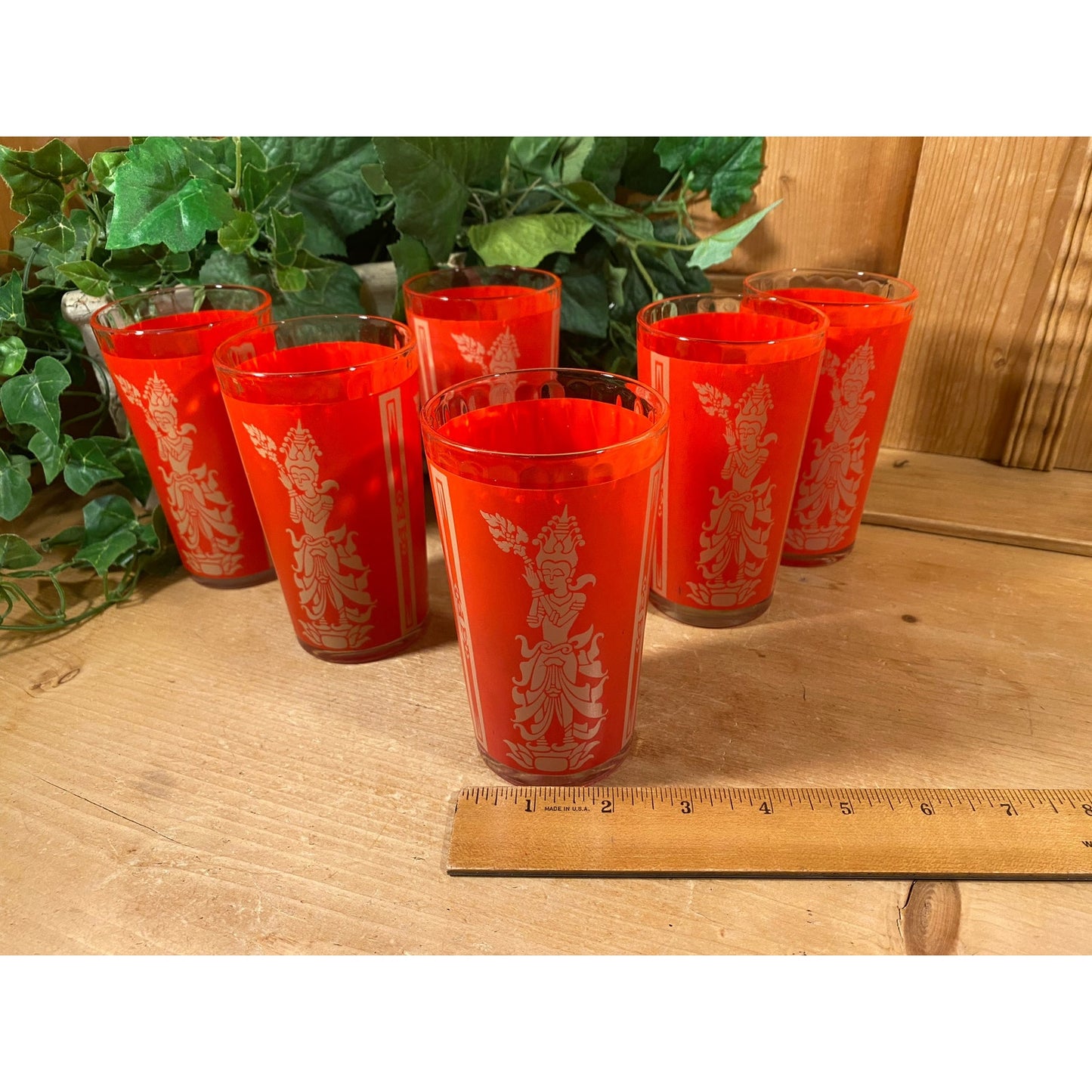 Vintage Red Thai Princess Glasses - Set of 6 | Culver | Midcentury Modern Drinking Glasses (C) | Thai Goddess | Academia | Goddess Glasses