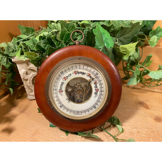 Vintage Round Wooden Barometer | Selsi | Hanging Weather Gauge | Midcentury Wall Decor | Indoor Weather Station | Farmhouse Wall Decor