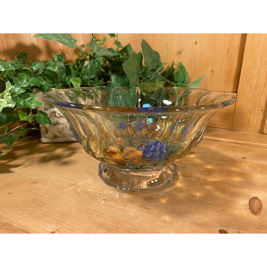 Vintage Rainbow Glass Fruit Bowl | Indiana Glass | Scalloped Glass Fruit Bowl with Grapes + Vines | Cottagecore Kitchen | Shabby Chic Decor