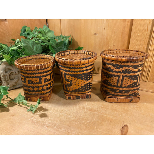 Vintage Handmade Tiruray Woven Baskets - Set of 3 | Made In the Philippines | Filipino Tribal Art | Academia Decor | Boho Room Decor