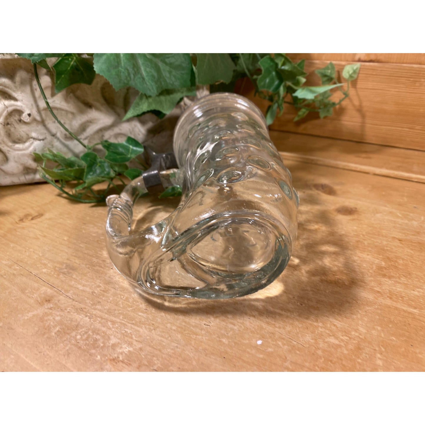 Vintage BMF Glass Coin Dot Horn-Shaped Beer Stein with Hinged Pewter Lid | Bayerische Metallwarenfabrik | 1960s Glass Beer Mug | Academia