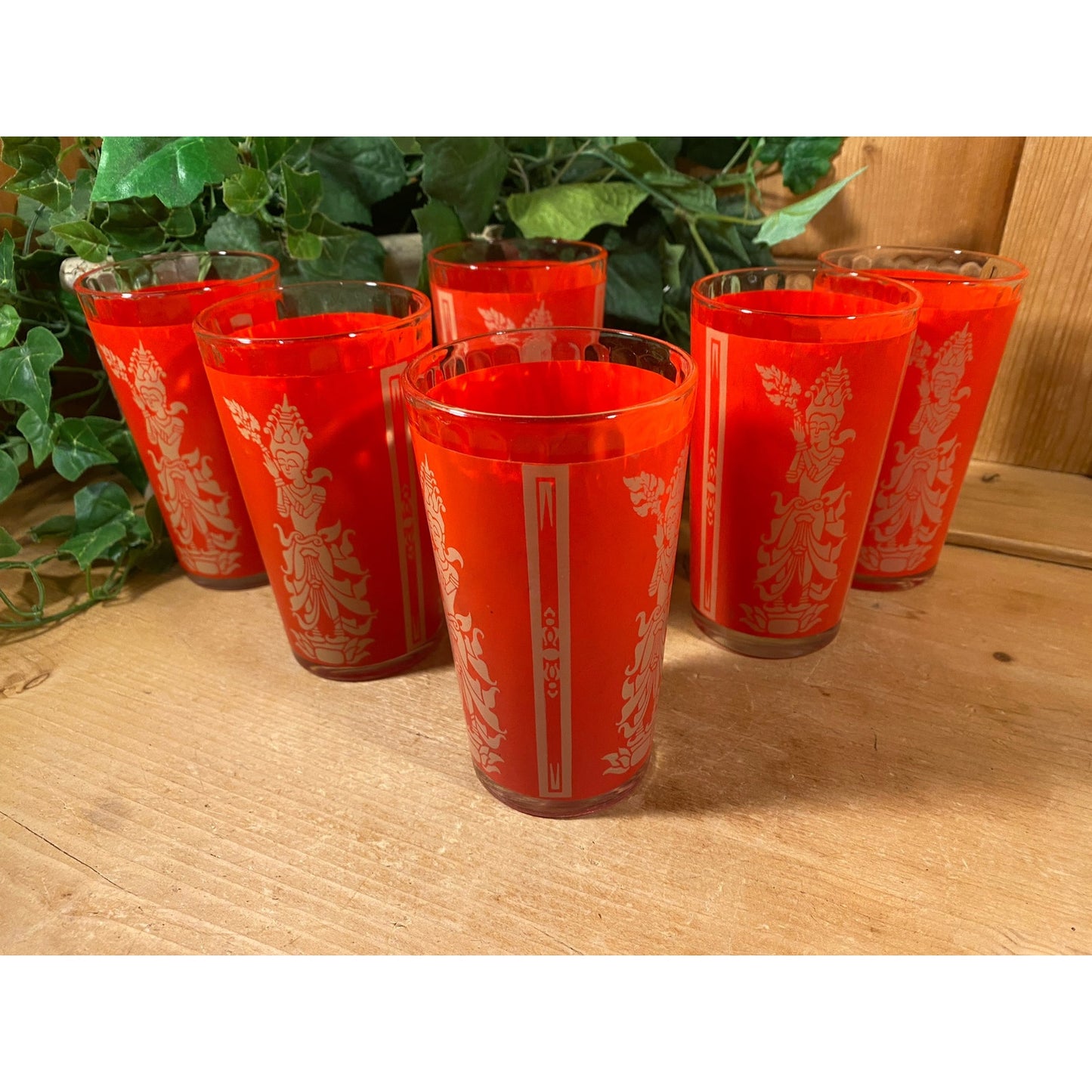 Vintage Red Thai Princess Glasses - Set of 6 | Culver | Midcentury Modern Drinking Glasses (C) | Thai Goddess | Academia | Goddess Glasses