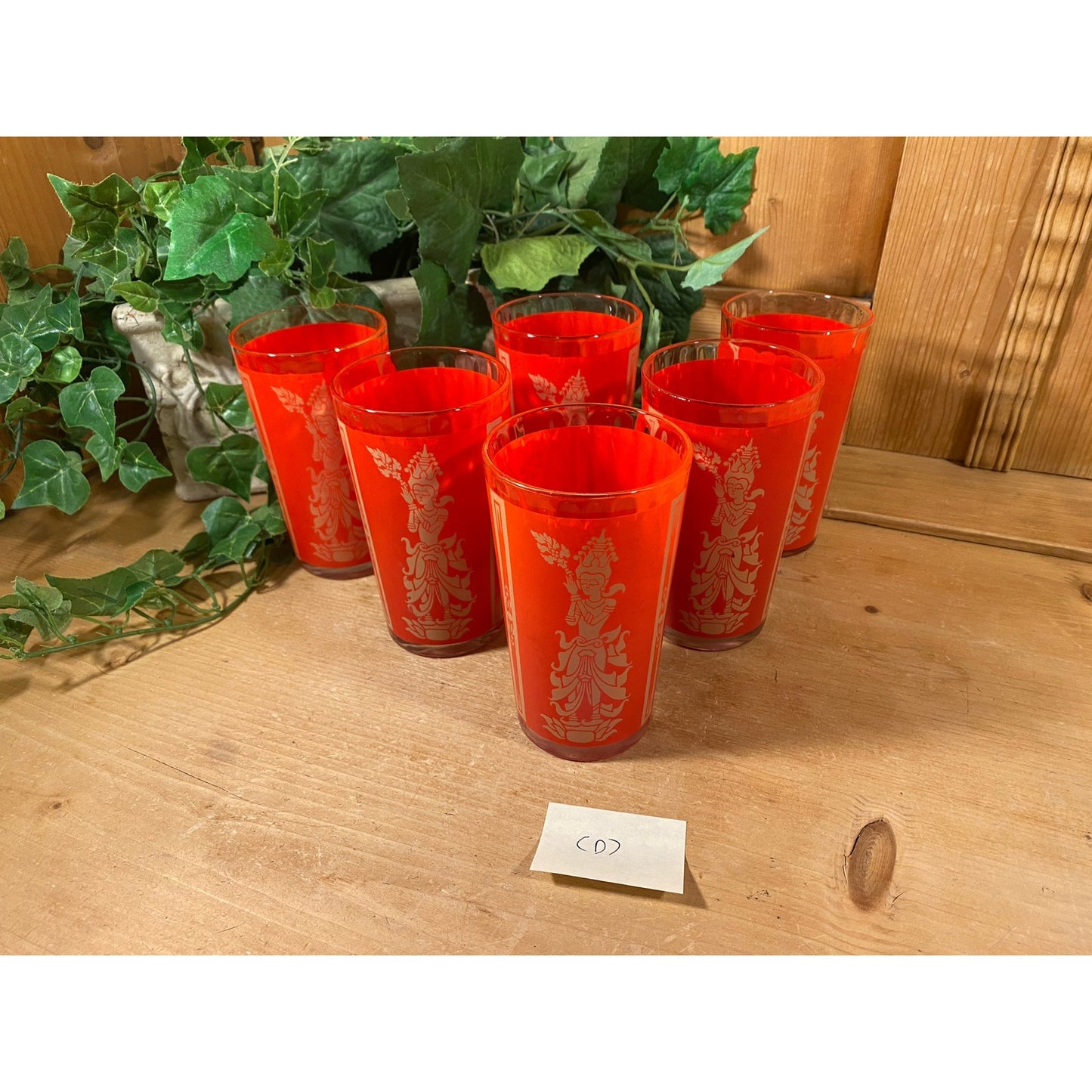 Vintage Red Thai Princess Glasses - Set of 6 | Culver | Midcentury Modern Drinking Glasses (D) | Thai Goddess | Academia | Goddess Glasses