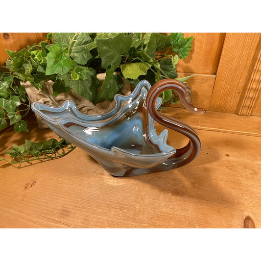 Vintage Art Glass Swan Figurine | Murano Style Swan Figurine | Cottagecore Decor | Blue + Brown Glass Swan | Victorian | Shabby Chic Decor