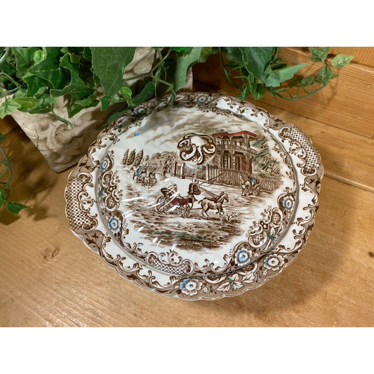 Vintage Brown Transferware Ironstone Covered Dish | Johnson Brothers | Heritage Hall | Made In England | Farmhouse | Vegetable Bowl with Lid