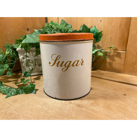 Vintage Metal Sugar Canister | Decoware | Cream and Copper | Rustic Farmhouse Decor | Canister with "Sugar" Lettering |  Cottagecore Kitchen