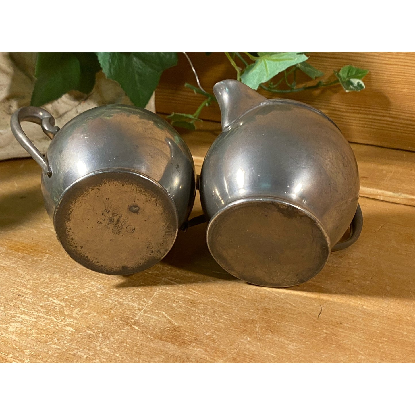 Vintage Pilgrim Pewter Sugar Bowl and Creamer - Set of 2 | Academia | Metal Sugar Bowl + Cream Pitcher | Cream and Sugar Set | Victorian