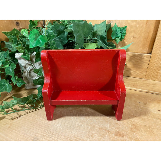 Vintage Red Wooden Doll Bench | Miniature Wood Doll Chair | Doll Furniture | Red Wooden Doll Furniture | Miniature Doll Bench | Doll Bench