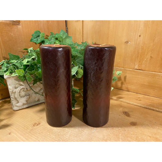 Vintage Dark Brown Pillar Candles - Set of 2 | Fitz and Floyd | "For All Seasons" Collection | Academia | Boho Table Decor | Brown Candles
