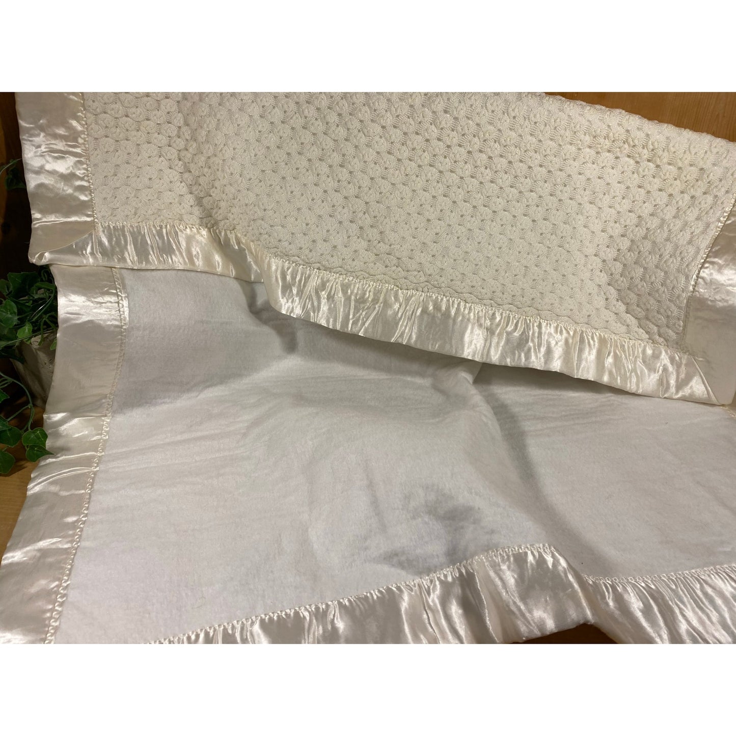 Vintage White Baby Blanket with Satin Trim | Nursery Bedding | Classic Soft Fuzzy Baby Blanket | White Satin Trimmed Blanket for A Baby