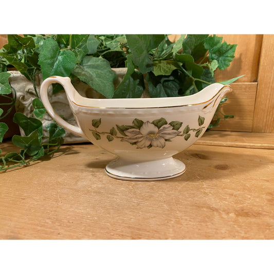 Vintage White China Gravy Boat with Magnolia Flowers | Homer Laughlin | Eggshell Georgian | Cottagecore | Spring Table Decor | Easter Decor