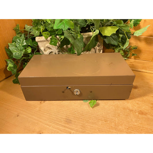 Vintage Brown Metal Lock Box with Removable Coin Sorting Tray | Metal Lock Box (no key) | Metal Storage Box | Midcentury Modern Shelf Decor