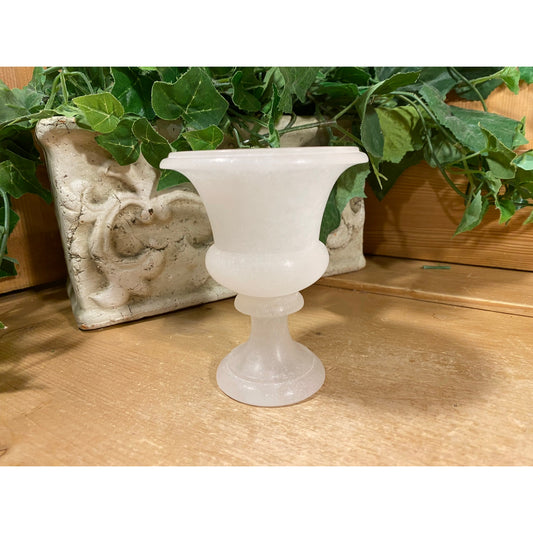 Vintage White Alabaster Toothpick Holder | Volterra, Italy | Italian Alabaster | Urn-Shaped White Stone Toothpick Holder | Academia Decor