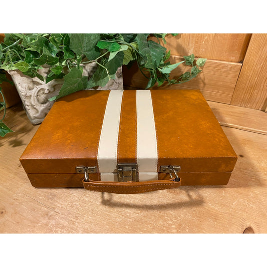 Vintage Travel Backgammon Game with Magnetic Pieces | Classic Boardgame | Retro Backgammon Travel Board | Brown Faux Leather Carrying Case